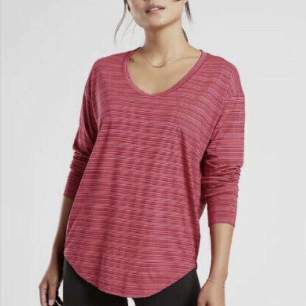ATHLETA CLOUDLIGHT STRATUS RED STRIPED TOP